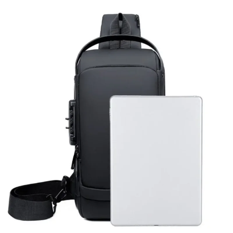 Waterproof Casual Chest Bag Men Multifunction Anti-Theft USB Charging Men Crossbody Bag Patent Leather Travel Chest Bag Pack Mal