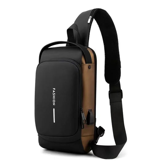 Waterproof Casual Chest Bag Men Multifunction Anti-Theft USB Charging Men Crossbody Bag Patent Leather Travel Chest Bag Pack Mal