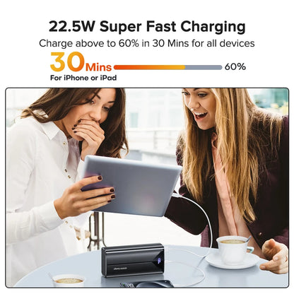 30000Mah Power Bank 22.5W Fast Charging Built-In Cable External Large Battery Portable Charger for Iphone Samsung Xiaomi