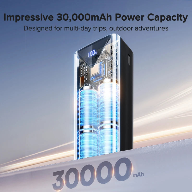 30000Mah Power Bank 22.5W Fast Charging Built-In Cable External Large Battery Portable Charger for Iphone Samsung Xiaomi