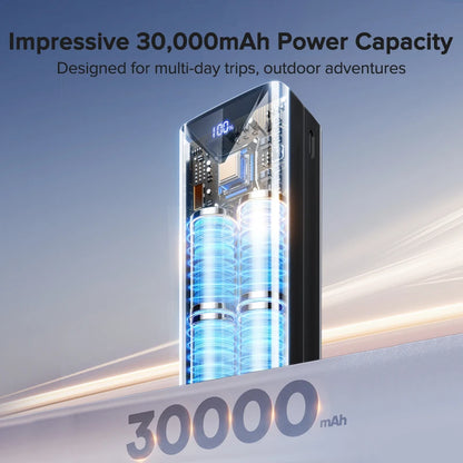 30000Mah Power Bank 22.5W Fast Charging Built-In Cable External Large Battery Portable Charger for Iphone Samsung Xiaomi