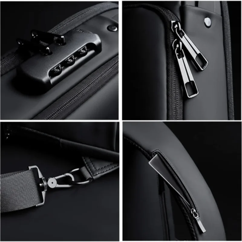 Waterproof Casual Chest Bag Men Multifunction Anti-Theft USB Charging Men Crossbody Bag Patent Leather Travel Chest Bag Pack Mal